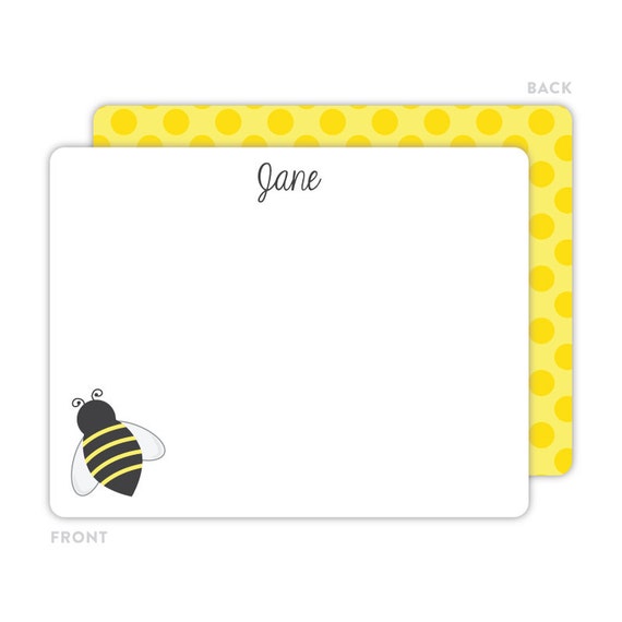 Bee Note Cards Personalized Flat Note Cards Honey Bee