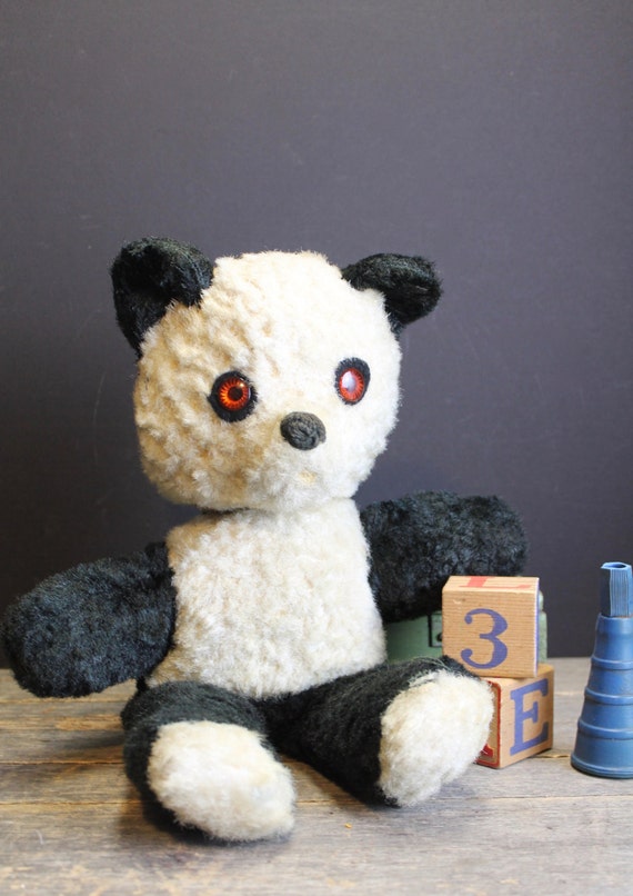Reserved for Sophie Vintage Panda Teddy Bear // Glass Eyes