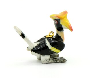 1 - Porcelain Great Hornbill Pendant Hand Painted Glaze Ceramic Animal Small Ceramic Great Hornbill Bird Bead Jewelry Supplies (CA203)