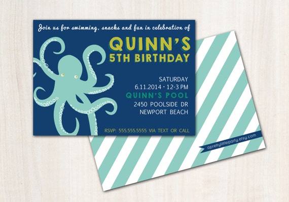 OCTOPUS Pool Party Birthday Invite - Modern Octopus Party Invitation - Beach Party - Party Supplies Il_570xn