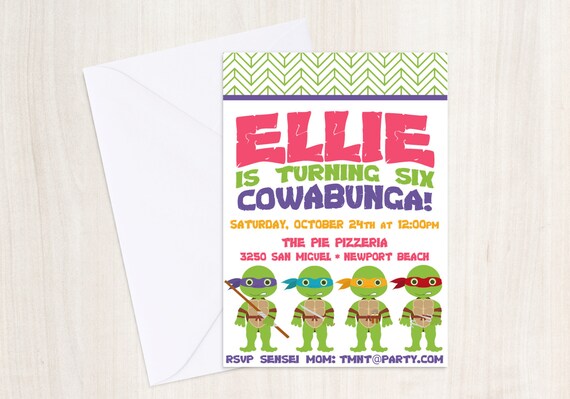 Custom Birthday Party Invite - Girls TMNT Invitation - Ninja - Party Supplies Il_570xn