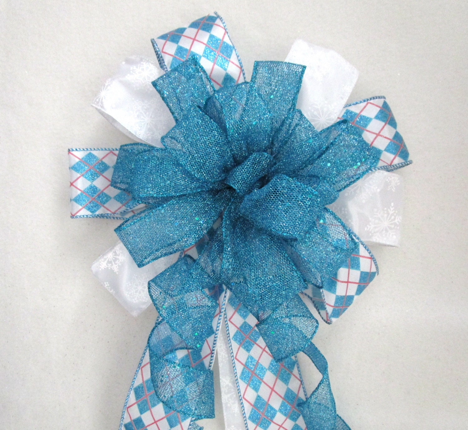 Turquoise Bow / Blue Bow / Christmas Bow / Tree Topper Bow
