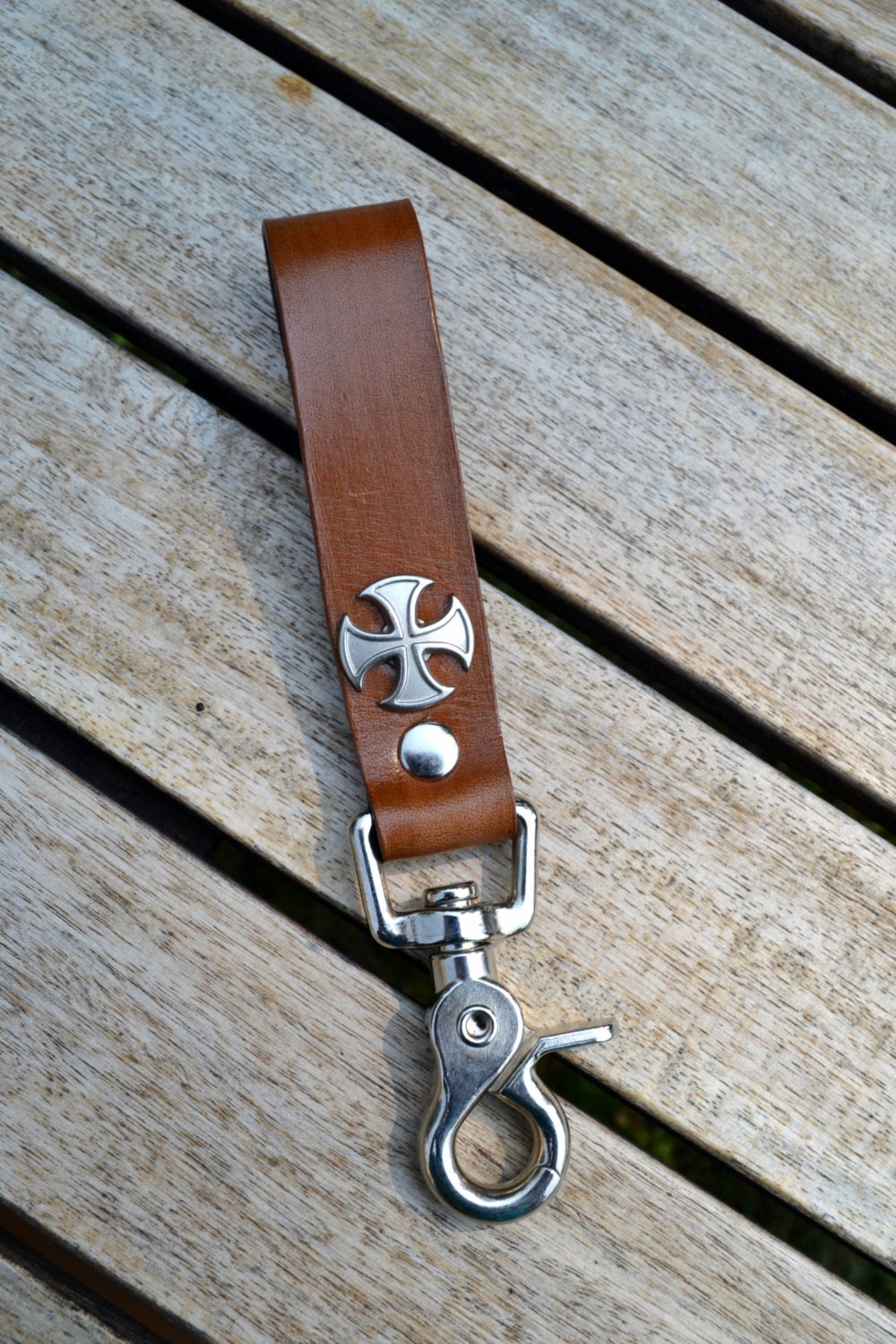 Leather heavy duty belt loop key chain / key holder with