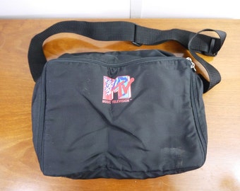 Vintage MTV Music Television Black Shoulder Bag Backpack Duffel With MTV Zippers