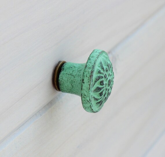 Farmhouse Knob TURQUOISE GREEN Rustic Knob Dresser