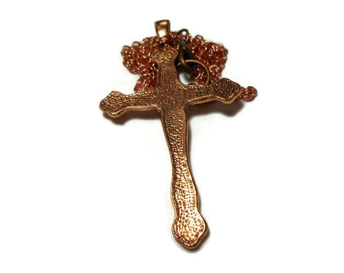 FREE SHIPPING Copper cross pendant, antiqued cross with flower design, copper chain and findings, religious gift, simple elegance