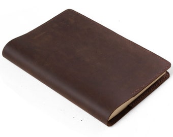 Simple Classic Soft Genuine Leather Journal Refillable Handmade with Lined and Blank Craft Paper Brown A5 Cover with Gift Box