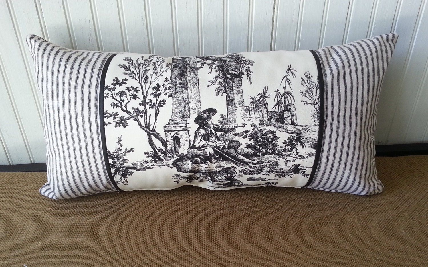 French Country Lumbar Pillow Black Toile Lumbar Pillow