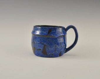 Stoneware coffee mug, blue ceramic coffee mug, pottery coffee cup