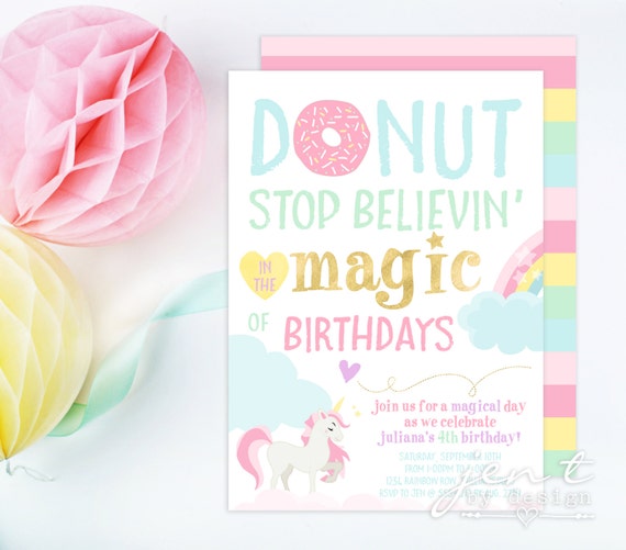 Donut Stop Believin' Unicorn Invitation / Donut Invitation