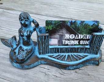 Cast Iron Mermaid Business Card Holder - Desk Accessories, Business Card Holder, Nautical Desk Accessories, Business Card Display, Mermaid