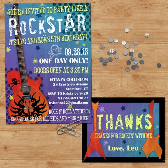 Rockstar Birthday Invitation Rock n Roll Birthday Invitation and