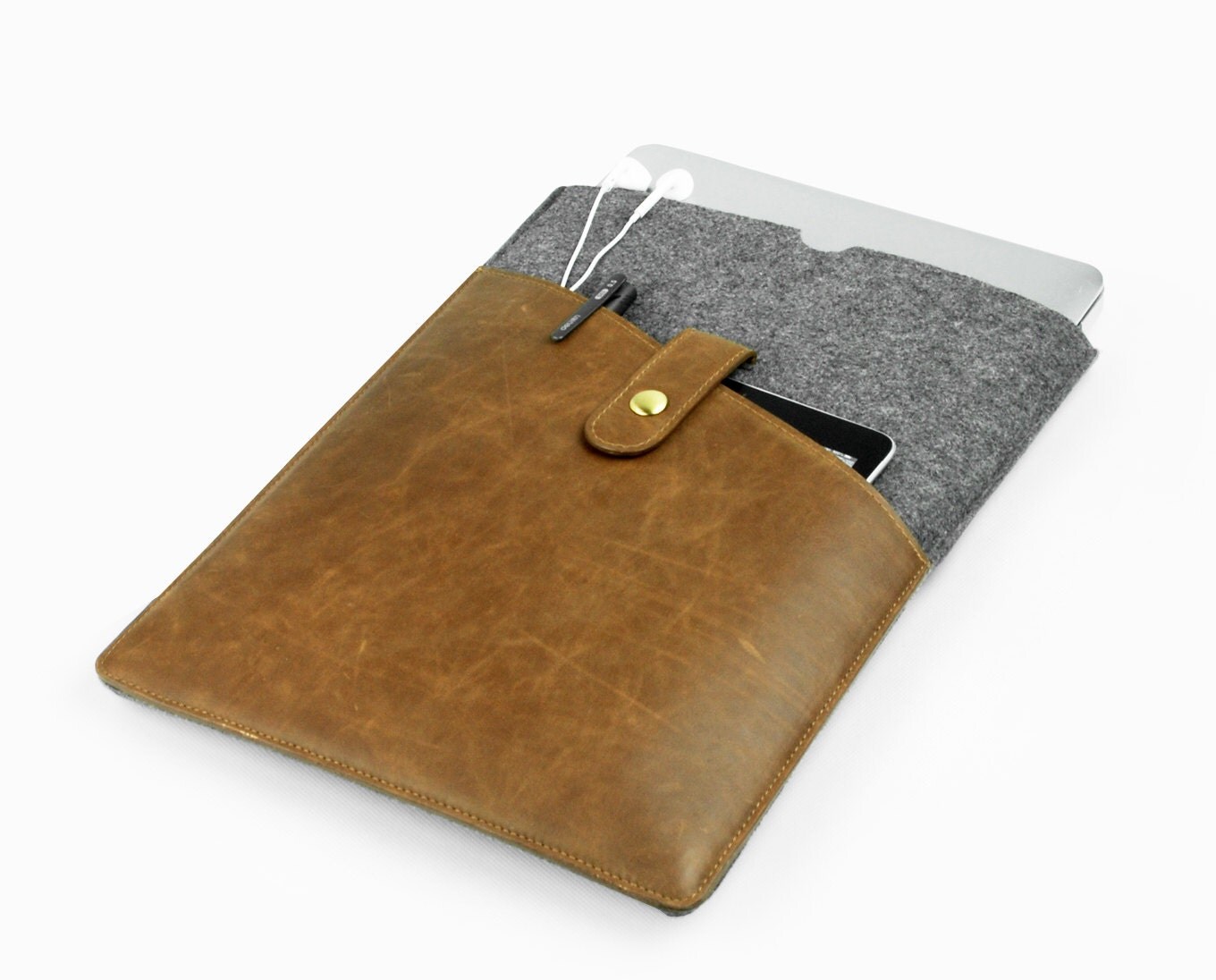 Felt & leather laptop sleeve Macbook 13 Air case Macbook