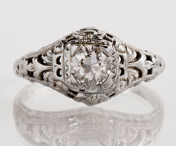 Antique Engagement Ring Antique 1920s 18k White Gold