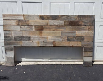 Rustic modern industrial reclaimed wood wall mount headboard art