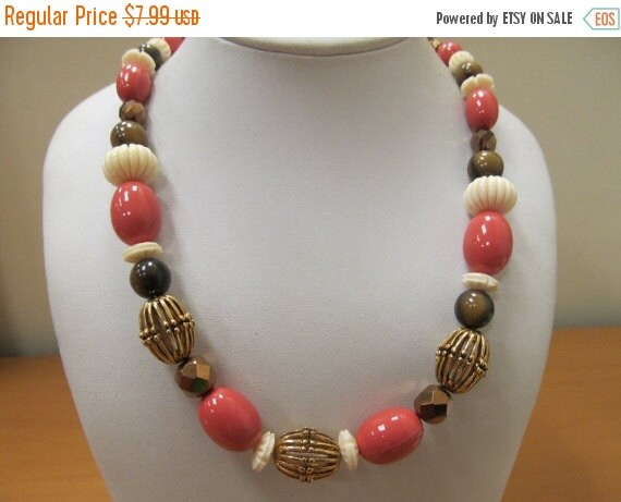 ON SALE MONET Coral Cream and Brown Beaded by KittyCatShop on Etsy