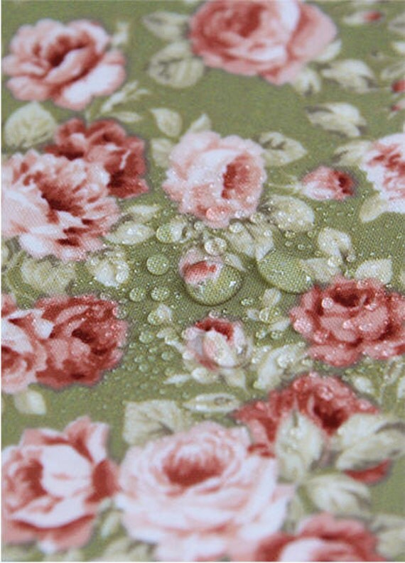 Laminated Flowers Cotton Fabric Green By the Yard 84379