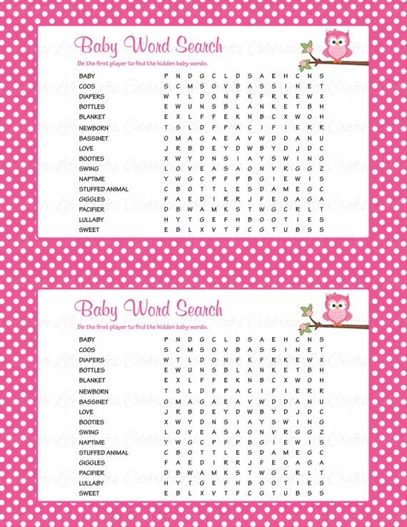 baby word search baby shower game with answer key printable