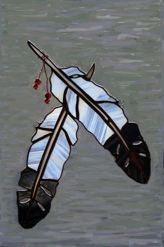 Items op Etsy die op Two Feathers Medicine Bird Stained Glass