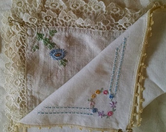 Two Embroidered Handkerchiefs