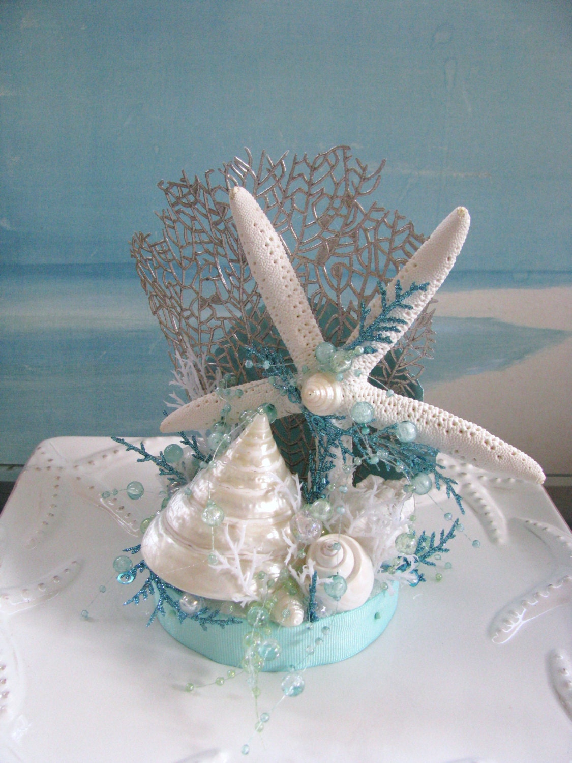  Starfish Seashell Beach Wedding Cake TopperSea Fan Cake