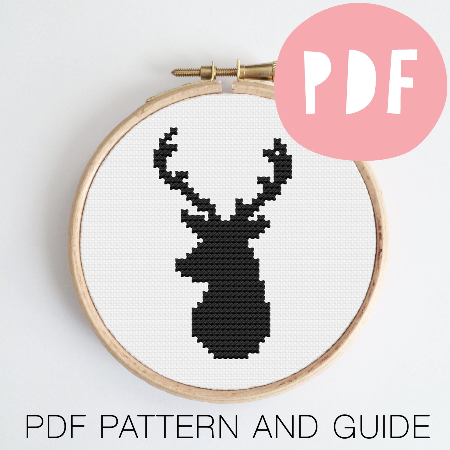 Stag Head PDF Cross Stitch Pattern Modern Design Instant Download