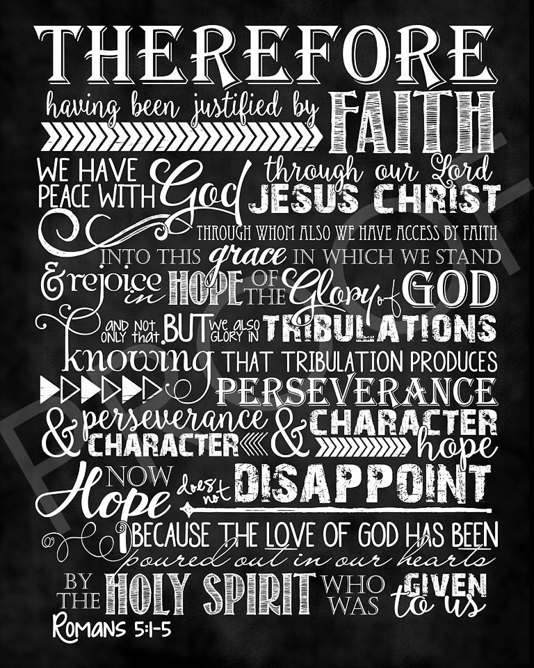 Scripture Art Romans 5:1-5 Chalkboard Style