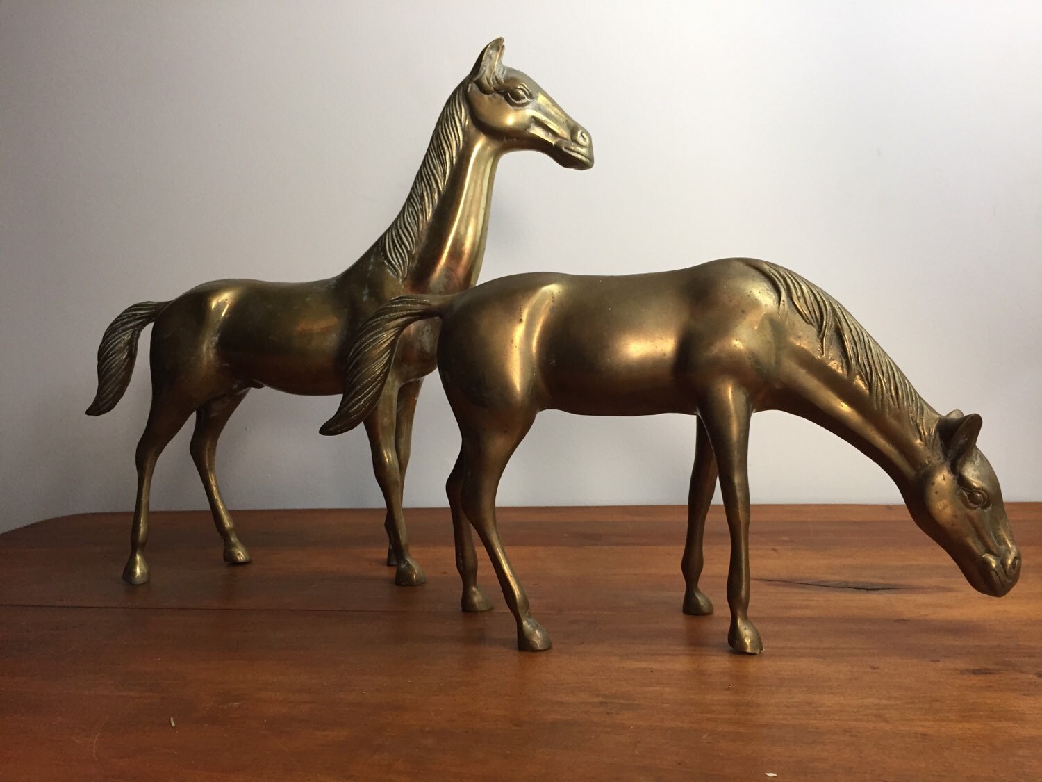 1950's Solid Brass Horses Large Brass Horse Mid Century