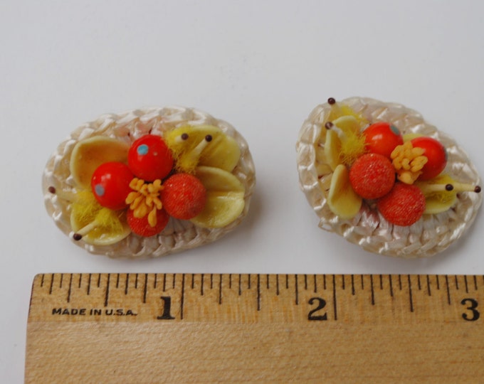 Western Germany Earring - Orange Yellow - Fruit salad - clip on earrings