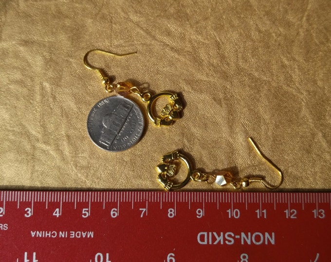 Claddagh Earrings Gold Claddagh Honey Crystal Dangle Irish Earrings Celtic Earrings Gold plated 3D Earrings _Collegedreaminkid_#463463