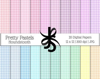 Digital Scrapbook Papers-Pretty Pastels Houndstooth-Pastel Houndstooth Patterns-Baby Papers-Wallpapers-Backgrounds-Instant Download Clip Art