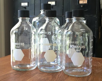 Vintage Chemistry Lab Bottles • Kimax 35 • 1000 ml