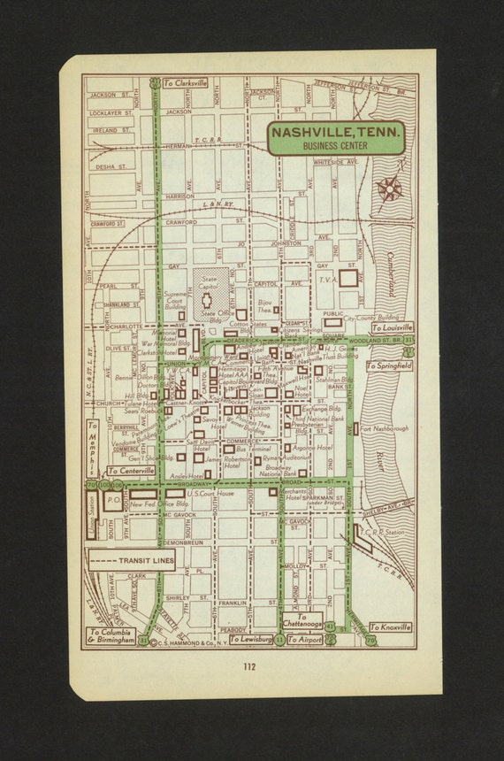 Vintage Map Nashville Tennessee Original 1951