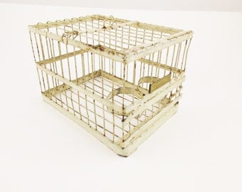 A Vintage 'Hendryx' Bird Cage - Cream-painted Cage - Brass Nameplate - Small Birdcage - Pigeon Carrier - Dove Carrier