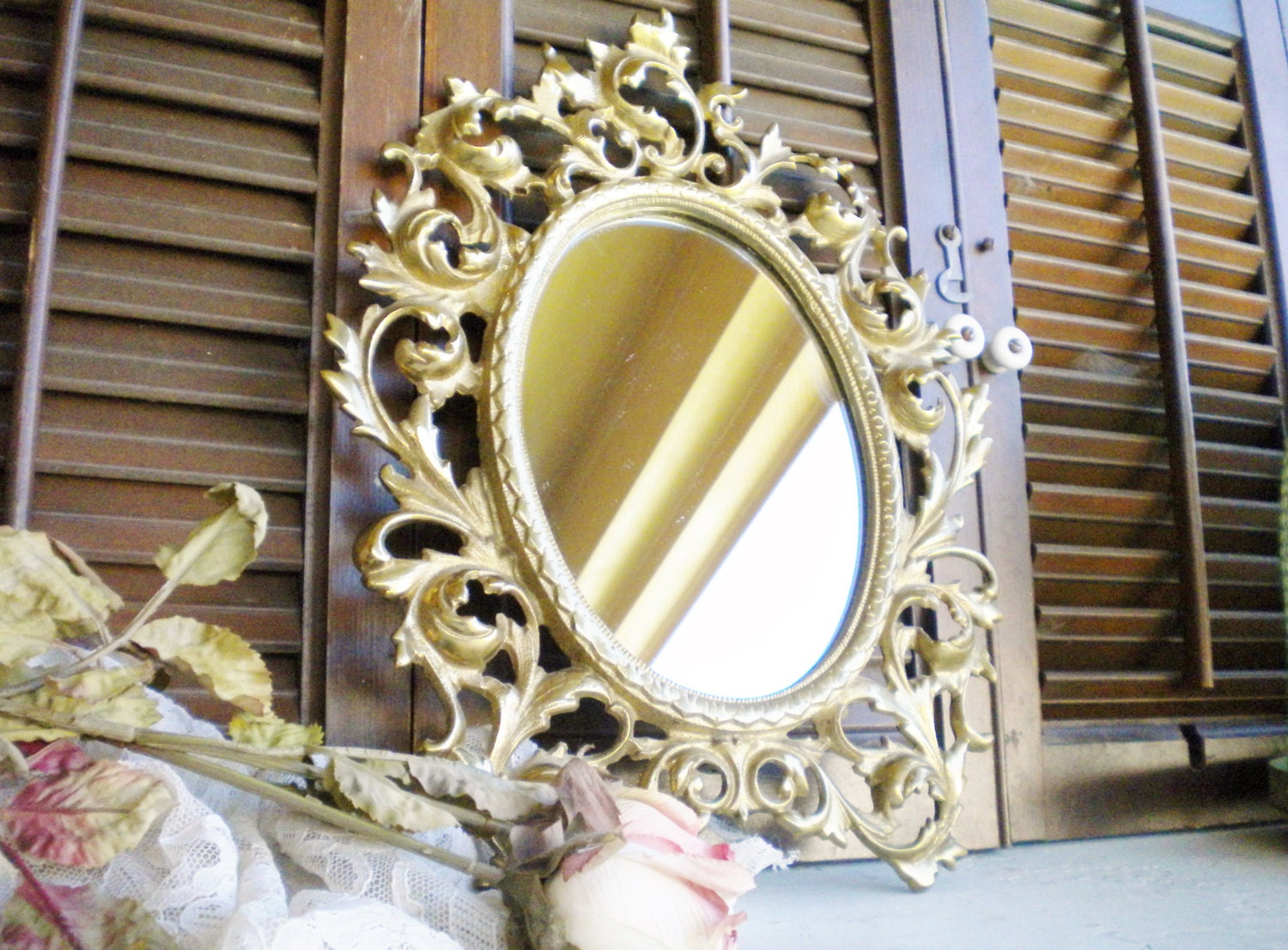 Vintage Brass Mirror/ Decorative Mirror/Hollywood Regency/Wall