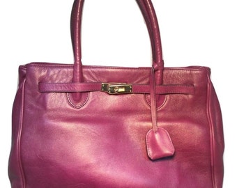Francesco Rogani Vintage Eggplant Leather Kelly Bag Tote