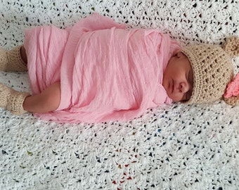 Baby Bear Outfit, Baby Girl Bear Set, Crochet Baby Hat and Shoe Set, Crochet Baby Girl Set, Bear Hat, Crochet Cotton Baby Set