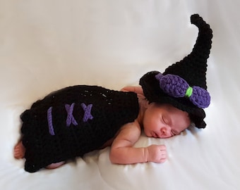 Crochet Baby Witch Costume, Crochet Baby Halloween Hat, Crochet Baby Photo Prop, Halloween Witch Costume, Baby Halloween Costume