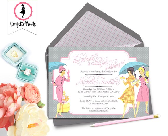 Spring Bridal Shower Invitation | Retro Bridal Shower Invitation | Bridal Shower Invite - FORECASTING A SHOWER | 1950's | Printable Il_570xn