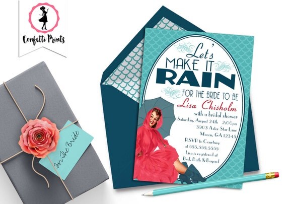 Spring Bridal Shower Invitation | Retro Bridal Shower Invitation | Bridal Shower Invite | Retro Pin Up - MAKE IT RAIN Printable Il_570xn