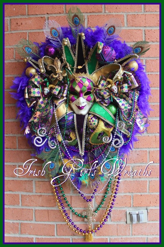 Huge Harlequin Jester Mask Mardi Gras By Irishgirlswreaths On Etsy