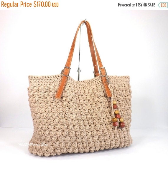 SALE Gorgeous Crochet Handbag with Adjustable Genuine by Avaneska