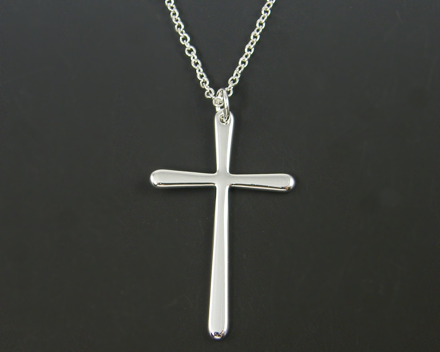 Long Silver Cross Necklace Christian Cross Pendant Necklace