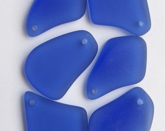 SEA GLASS PENDANTS 1" Freeform Royal Blue Top Drilled Cobalt Seaglass Recycled Beachy Ocean