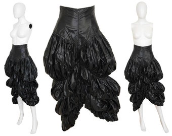 NORMA KAMALI 1980s 1990s Vintage Parachute Skirt Avantgarde Black Nylon US Size 6 Small