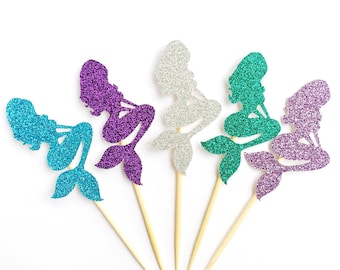 Glitter Mermaid Cupcake Toppers - Under the Sea Cupcake Toppers - Set of 12 - Mermaid Party Decoration // Mermaid Birthday Party Supplies