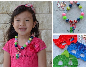 Pajama Hero, Bedtime Hero, Pajama Hero Mask, Pajama Hero Villain Mask, Pajama Hero Chunky Necklace Pajama Hero Necklace Owlette, Gekko, Luna