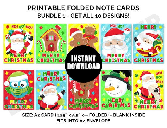 60% OFF! Christmas Cards. Set of 10. Merry Christmas. A2 Size Printable Note Cards. Digital