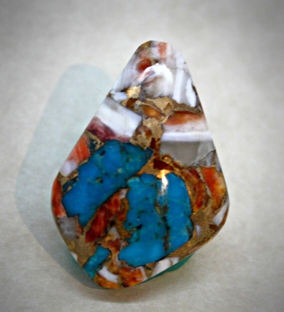 Spiny Oyster Turquoise cabochon from Kingman mine Bronze