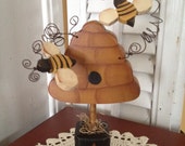 Primitive Beehive Shelf Sitter, Hand Crafted and Painted